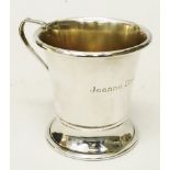 A cased silver christening mug - personalised