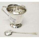 A silver christening mug (a/f) and silver preserve spoon
