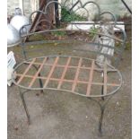 A 32" wrought iron bar garden bench with kidney shaped seat