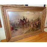 A Victorian gilt framed colour print, depicting the Duke of Wellington rallying his troops during