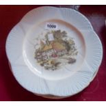Three Shelley cake plates with printed cottage decoration