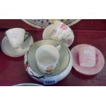 Three decorative Shelley coffee cups and saucers - sold with a Shelley bowl and mug