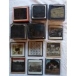 A small collection of glass slides including military, social, humorous, and children's subjects