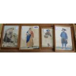 A group of four antique hand coloured figural engravings - various condition