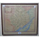 A framed antique hand coloured map print of Monmouth by Robert Morden