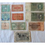 A collection of foreign banknotes including Second World War invasion money