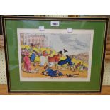 A reproduction coloured print of a 19th Century cartoon after Rowlandson entitled "Bath Race"
