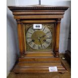 A late 19th Century German stained mixed wood cased table clock with brass and silvered dial and HAC