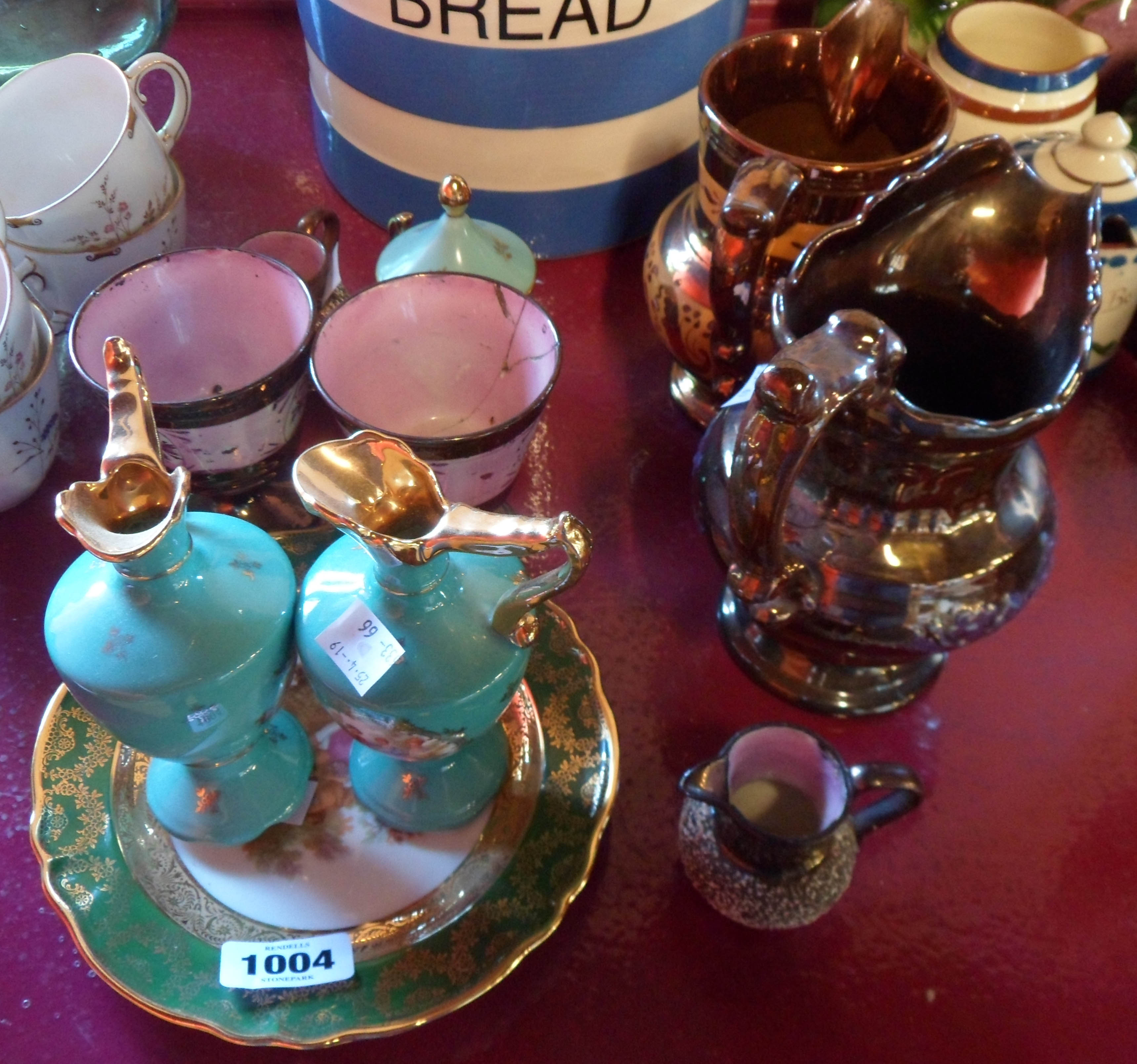 Five pieces of lustre ware - sold with two miniature Limoges jugs, a similar lidded pot etc. -