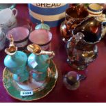 Five pieces of lustre ware - sold with two miniature Limoges jugs, a similar lidded pot etc. -