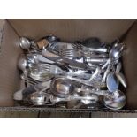 A box containing a quantity of silver plated kings pattern and other cutlery