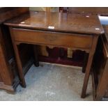 A 28" 19th Century quarter sawn oak topped side table with single drawer, set on chamfered square