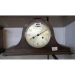 An oak cased Napoleon hat mantel clock with eight day gong striking movement