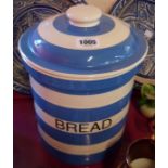 A T.G. Green Cornishware bread crock - lid a/f