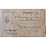 An early 19th Century One Guinea bank note from Gloucester Old Bank dated 17th January 1814,