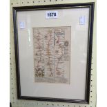 Two Hogarth framed hand coloured route maps, comprising plate 65 Plymouth, Buckfast, Linton and