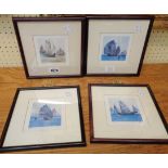 P. Chan: four framed Chinese pictures, depicting Junks - all signed and numbered in pencil - three