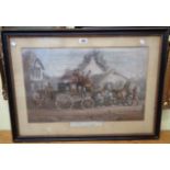 A Hogarth framed antique coloured coaching print, entitled "All Right"