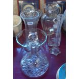 A quantity of glassware including two decanters and four vases