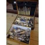 A box containing a quantity of loose silver plated cutlery, etc. - sold with an oak canteen