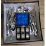 A quantity of silver plated cutlery - sold with a cased set of six plated napkin rings