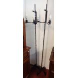 Two modern painted wrought iron twin branch standard lamps - for rewiring and fitting