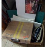 A box of artist's items including a set of Derwent coloured pencils, canvases, etc.