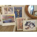 Five vintage white framed abstract coloured prints, comprising two †Rowland Hilder, †John Piper,