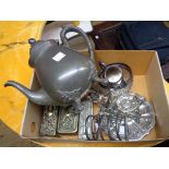 A small quantity of silver plated items including chamberstick, dressing table boxes, also James