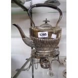 An EPBM Roger's spirit kettle of semi reeded oval design with original stand and burner