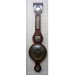 A 19th Century mahogany and strung banjo barometer/thermometer with engraved brass dial, central