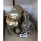 A small quantity of silver plated items including basket, lidded jug, tankard, etc.