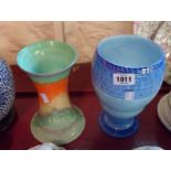 A large Shelley blue ground Harmony vase - sold with a waisted green and orange Harmony vase