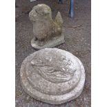 A pre-cast lion mask and a small lion garden ornament