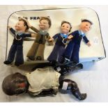 Four Norah Wellings pattern sailor dolls - sold with an SS France ocean liner travel bag and a black