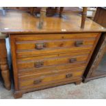A 3' 3" Edwardian satin walnut chest of three long graduated drawers, set on bracket feet - from a
