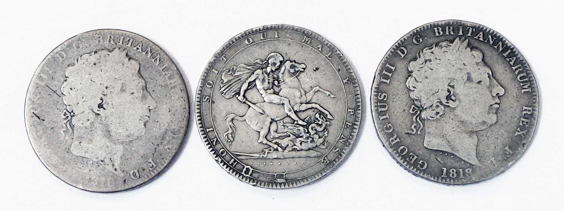 Three 1818 George III silver Crowns - FR, AG, VG - Image 2 of 2