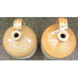 Two branded half honey glazed stoneware flagons - Droitwich and Manchester