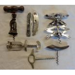A collection of various corkscrews including Leaping Frog, Mateus, etc.