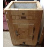 A 23" pine cased Seifert Henrik ice fridge with remains of marble and metal lining, tin lined