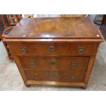 A 3' 1 1/2" antique walnut chest of one fitted and two long drawers, with canted moulding, set on