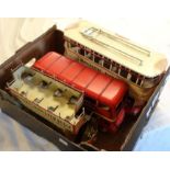 Two models of vintage trams - sold with a London double decker bus