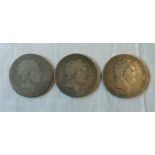 Three 1818 George III silver Crowns - FR, AG, VG