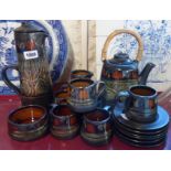 A mid 20th Century Celtic Pottery, Newlyn coffee set including coffee pot and jug