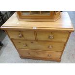 A 36" Victorian waxed pine chest of two short and two long graduated drawers, set on bracket base