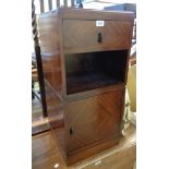 A 15" 1930's polished mahogany bedside cabinet with drawer, recess and cupboard under