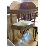 A 23" antique waxed pine two-tier corner washstand with shaped back, single drawer and flanking