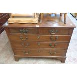 A 3' 4 1/4" 19th Century mahogany and oak lined chest of two short and three long graduated drawers,