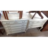 A 31" French style white painted and parcel gilt chest of five drawers set on harebell cabriole legs