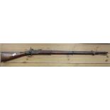 A mid 19th Century three-banded percussion musket with flip-up rear sight and 40" barrel - overall